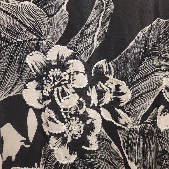 100% Silk Top Floral Ivory Black Sequins 1X Ruffle Sheer Classy - Picture 6 of 6